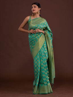 Koskii - Sea Green Zariwork Art Silk Saree with Unstitched Blouse